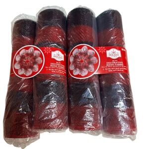 Bundle Holiday Time 36 Ft Decorative Mesh‎ Fabric (2-10.5in X 18ft)  Black/Red
